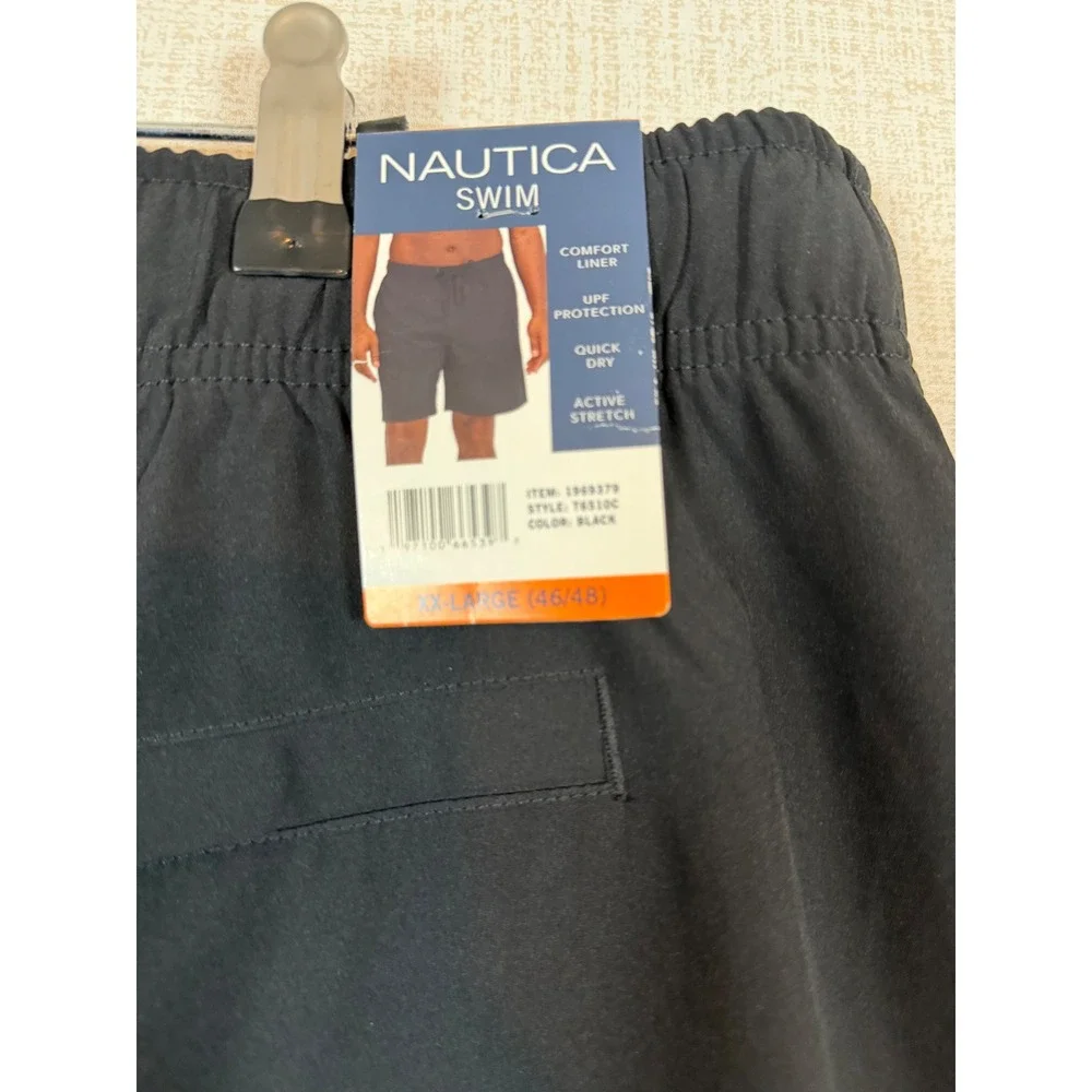 NWT Nautica Mens Swim Trunks Black Classic Fit 8.5 Inseam XXL Quick Dry Summer